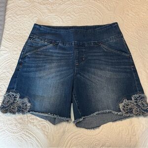 Jag Jeans Blue Denim Shorts with Embroidered Floral Trim